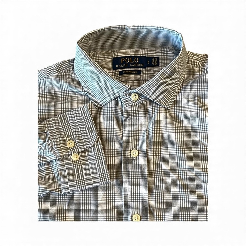 Polo Ralph Lauren PERFORMANCE Long Sleeve Button Up Shirt Mens Large Gray Purple